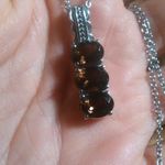 Brazilian Smokey Quartz Three Stone Stainless Steel Pendant Necklace Photo 2