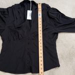 frame denim Frame Black Empire Pleat Silk Long Sleeve V Neck Top Blouse Size Medium NWT Photo 11