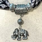 Black & White Houndstooth Scarf Silver Elephant Decorative Fringe Photo 2