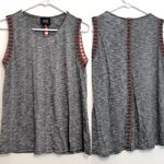 W5  ANTHROPOLOGIE ANTHRO Black White Boho Aztec Embroidered Trim Sleeveless Top M Photo 1
