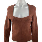 Abercrombie & Fitch Brown Long Sleeve Ribbed Knit Square Neck Sweater Top Size L Photo 0