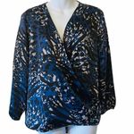 Andrew Marc Marc New York faux wrap Blouse blue animal print Photo 0