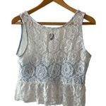 Maeve Anthropologie NWT White Lace Peplum Crop Top Blue Lining Size Large Photo 3