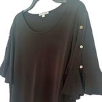 Green Envelope, women’s black top. short sleeves with ruffles & buttons, size 1X Photo 1