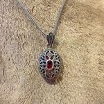 Sterling Silver Red Garnet Marcasite Locket  Filigree Design Photo 3