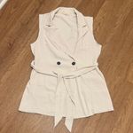 MELLODAY Medium Beige Vince Double Breasted Vest Waist Tie Pockets Photo 0