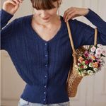 Simple Retro Scallop Trim Cable Knit Cardigan Sweater Tan Size M Photo 6