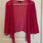 EUC Mirror Image women’s‎ bright pink crochet pattern drapey open front sweater Size L Photo 0