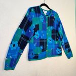 Robert Scott VTG Floral Patchwork Knitted Cotton Linen Cardigan Sweater Medium Blue Photo 4