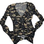 Free People  Top Womens X Small Black‎ Tan Through the Meadow Mesh Blouse Photo 1