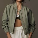 Pilcro ANTHROPOLOGIE‎  Green Canvas Cropped Bomber Jacket Size Medium Photo 0