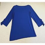 Clara Sun Woo Top Womens Medium Blue 3/4 Sleeve Split Hem Stretch Tunic USA Photo 1