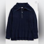 Aerie  Cable Car ¼ Zip Sweater Navy Blue Oversized Knit Pullover Size XS NWOT Photo 4