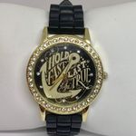 etc! Anchor quartz analog watch 38mm gold tone rhinestones black silicone band Photo 0