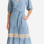 Roller Rabbit  Dress Women's Size XS Valonia cottagecore‎ Blue Gingham White Photo 0