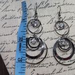 Interlocking gunmetal circles and rhinestone dangling hook earrings Silver Photo 1