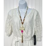 Lilly Pulitzer Boho Lariat Necklace Gold Tone Chain Pink Stone Tassel Pendant Photo 10