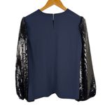 J.Crew  Black Sequin Sleeve Crepe Blouse in Navy Size Medium Holiday Preppy Photo 9