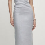 Massimo Dutti Massimo Dutti Studio Linen Midi Dress Sweetheart Neckline Strapless Blue Large Photo 0