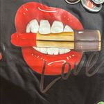 Handmade  Black Graphic Tote with Red Lips and Lipstick Design Photo 2