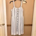 Loft  Fit & Flare Striped Button Front Sleeveless Sundress‎ White Blue 2 Photo 4