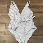 No Boundaries White w red and blue stripes, one piece swimsuit Photo 0