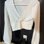 Crop Top White Wrap Medium Boho Peasant‎ Long Sleeve V Photo 0