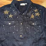 Quacker Factory Black Denim Rhinestone Star Studded Jacket Women's XL fall gold Photo 2