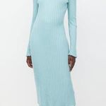 SIMON MILLER Teal Light Blue Ribbed Long Sleeve Fitted Maxi Dress Size Medium Photo 0