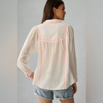 Pilcro Anthropologie  Embroidered Peasant Blouse White Pink Feminine Collared Photo 1