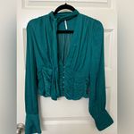 Free People  Teal Ruched Long Sleeve Blouse Size XS Photo 8