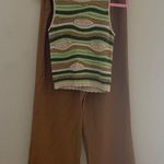 Rachel Zoe Green and Brown Knit Tank with Brown Pants Photo 0
