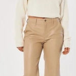 Hollister  High Rise Faux Leather Pants Straight Leg Dad Beige Camel Photo 0