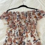 Women small Maxi off the shoulder flower dress elastic neckline waistband strap White Photo 5