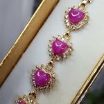 Gold with Pink Jade Hearts Bracelet Photo 2
