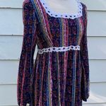 Vintage 70s flannel Gunne style prairie dress Moody Paisley Stripe Blue Size M Photo 2