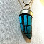 Tibetan brass mosaic Horn Pendant necklace Gold Photo 3