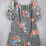 Love j  Gray Floral Short Sleeve Checker Houndstooth Knee Length Plus Dress 1X Photo 0