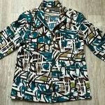 Additions by Chico’s | Women’s Abstract Geometric Allover Print Zip Shirt | 1 Blue Size 10 Photo 0