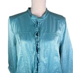 Chico's Shimmery Blazer Ruffle Edge 3 XL 16 Turquoise Photo 5