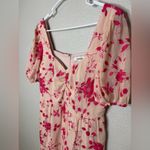 Kensie Floral Embroidered Puff Sleeve Chiffon Midi Dress In Blush/ Rasberry Photo 6