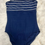 Ralph Lauren  Womens One Piece Swimsuit Navy Stripe Stretch Square Neck Ribbed Photo 0