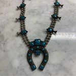 VTG Sancrest Costume Squash Blossom Necklace Faux Turquoise Southwest 30” Silver Photo 2