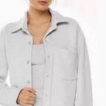 TNA Cozy Button Fleece Boyfriend Fit Button Down Shacket Jacket Gray Grey‎ Small Photo 0