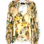 Anthropologie O.P.T | L| Rhea Top Floral Long Sleeves Sheer Chiffon Blouse Ruff Photo 0