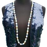 Cache Navy Shrug Vest Top Stretch Metallic LARGE Sequin Rib Knit $128 New NWT Photo 3