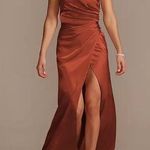 David's Bridal Galina Charmeuse Draped One-Shoulder Bridesmaid Dress 4 Cinnamon Photo 0