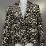 Kasper  Blazer Womens 10P Leopard Animal Print Single Button Jacket Petite Brown Photo 0