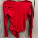 Privacy Please Red Plunge Neck Bodysuit Photo 1