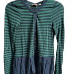 Anthropologie Postage Stamp Striped Peplum Long Sleeve Top Navy Blue Green Small Photo 0